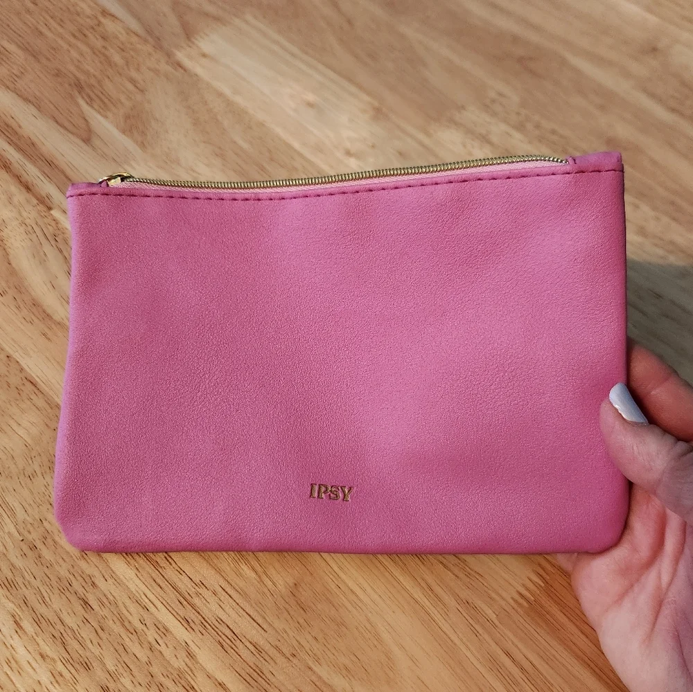 Ipsy Two-Toned Glitter Print Cosmetic Makeup‎ Pouch/Bag with Gold Ball Zip Pull